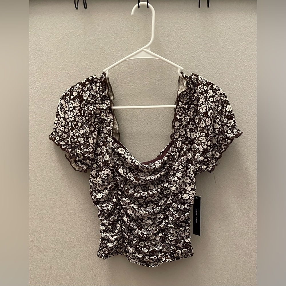 Ruffled Floral Off The Shoulder Crop Top